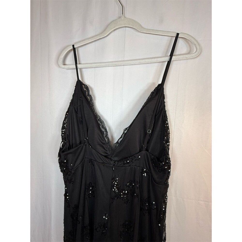 Womens Fashion Nova Formal Jumpsuit 1X Black Sequin Lace Overlay Maxi V-Neck - Picture 9 of 16